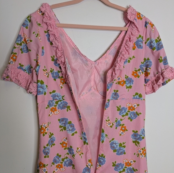 Lili Sidono Molly Bracken Floral Maxi Dress Lace Trim Pink Size Large - Picture 15 of 16